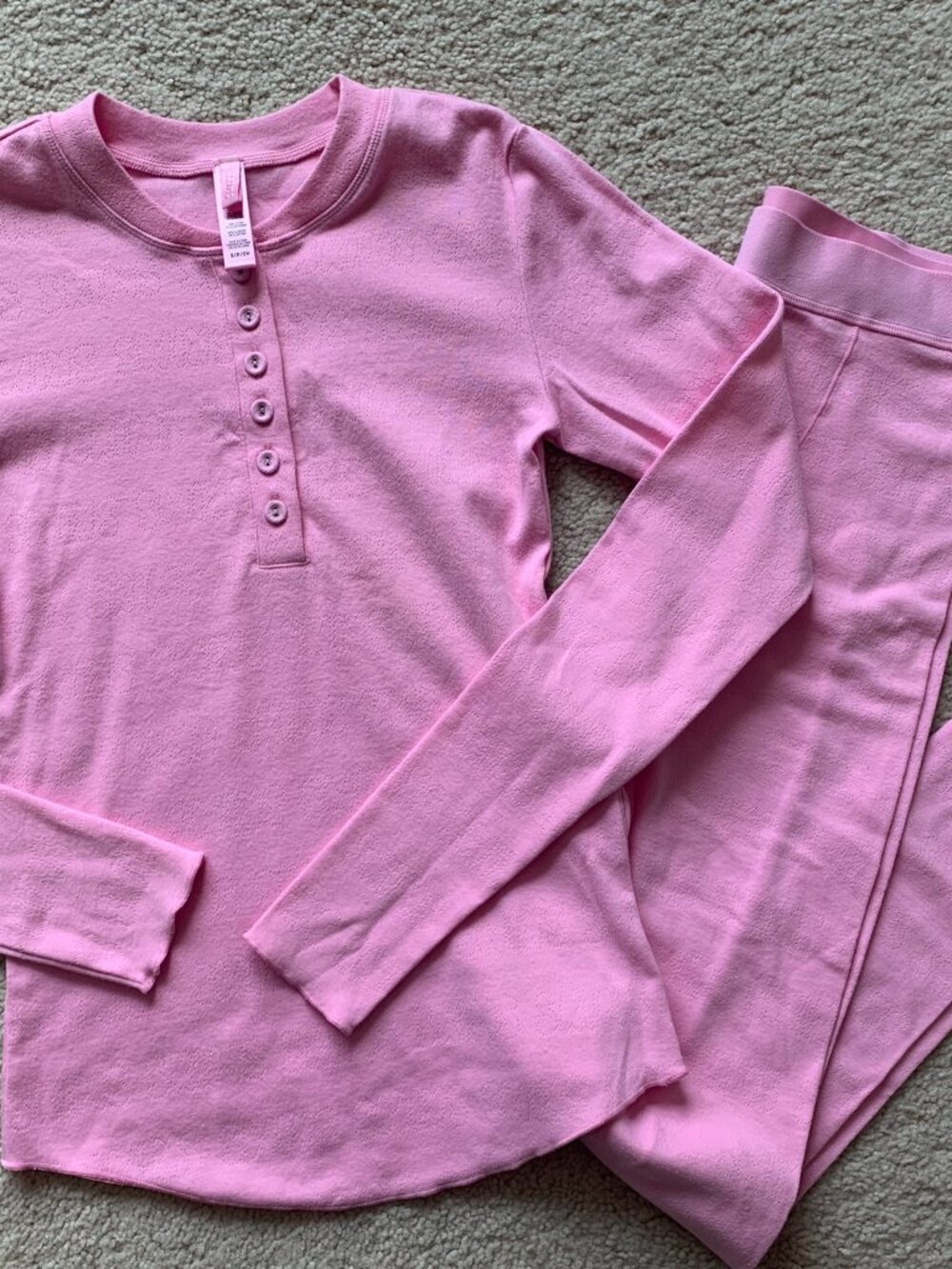 Skims Women's Two-Piece Pointelle Pajama Set, Bubblegum Pink, size S/S NWT